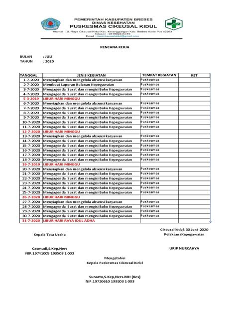 Rencana Kerja Bulanan | PDF