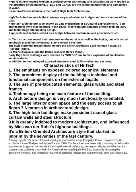 (PDF) hi tech architecture and its characteristics