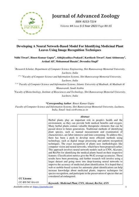 (PDF) Journal of Advanced Zoology Developing A Neural Network-Based ...