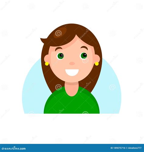 Face of a Smiling Brunette Girl with Green Eyes. Cartoon Portrait of a Young Woman Stock Vector ...