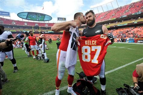 Travis Kelce with his big brother, Eagles center Jason Kelce after the ...