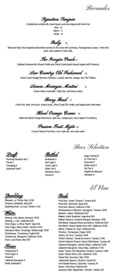 Corleone's menu in Savannah, Georgia, USA