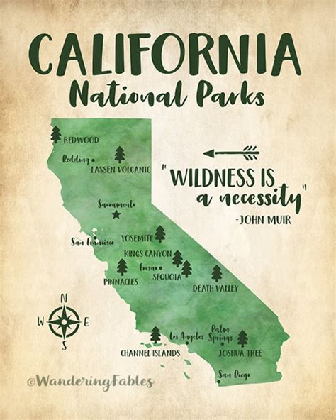 Buy California National Parks Map Adventure Travel Mountains Online in ...