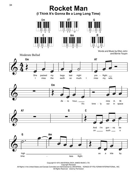 Rocket Man Elton John Piano Sheet Music - Elton John Rocket Man Chords ...