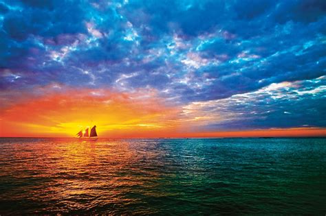 Download Horizon Sunset Cloud Sea Ocean Sailboat Ship Vehicle HD Wallpaper