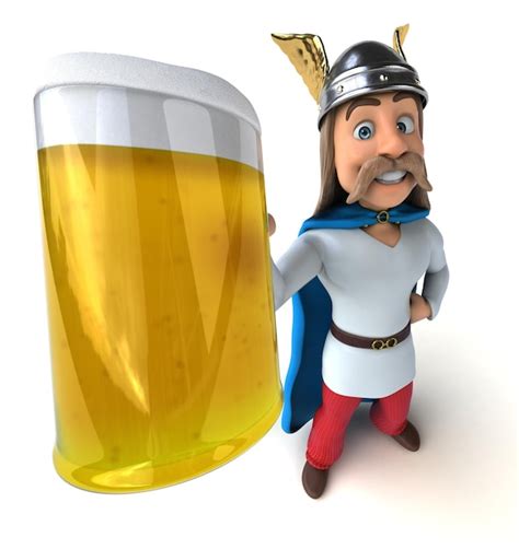 Premium Photo | Fun 3d cartoon illustration of a gaul with a beer