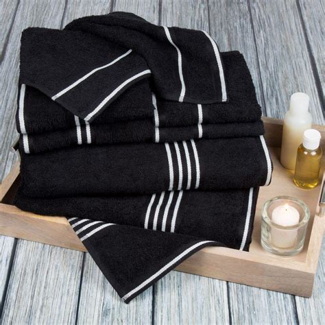 Bath Towel Set Hand Towels Bathroom Washcloth Cotton Black Rio Egyptian ...