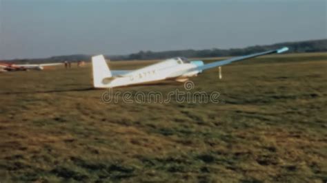 Vintage Motor Glider Light Aircraft Takeoff Run on a Single Central Weel Stock Video - Video of ...