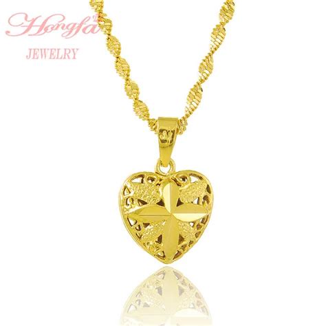 New Arrival Real 24K Gold Plated Heart Pendant Necklace Men Women ...