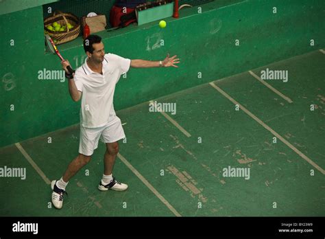 France, Aquitaine, Pau. The ancient game of real tennis in progress on ...