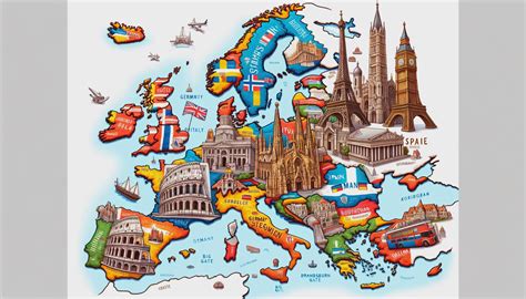 Map of europe with each country's landmarks : r/dalle