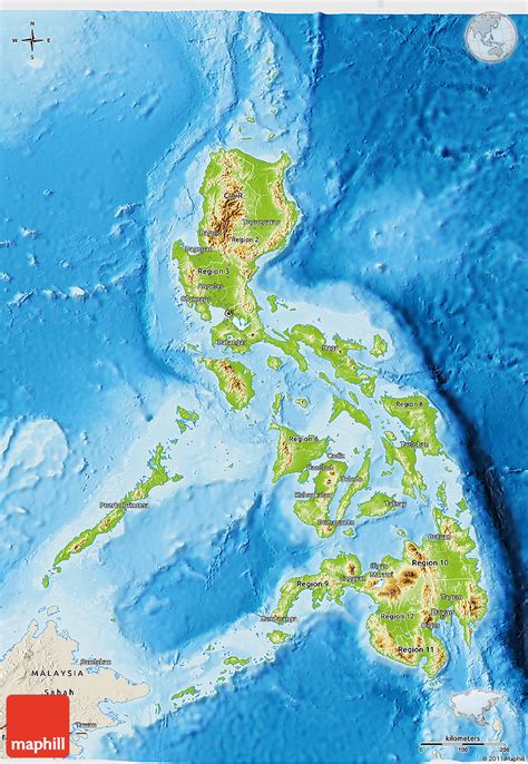 Physical 3D Map of Philippines, shaded relief outside