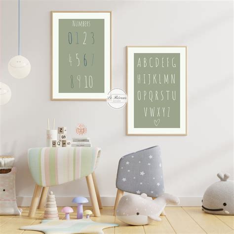 Alphabet Nursery Wall Art Printable Wall Art Olive Green | Etsy