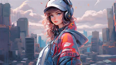 Anime Girl Headphones Art 4K #3311m Wallpaper PC Desktop