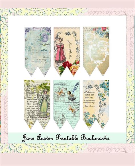 Jane Austen Printable Bookmarks, Book Lover, Bookmark Digital Bookmarks ...