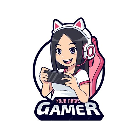 Premium Vector | Cute gamer character mascot logo, gamer girl cartoon esport logo template