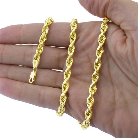 10K Yellow Gold Genuine 7"-32" Rope Chain Necklace Bracelet Men Women 2mm to 7mm | eBay