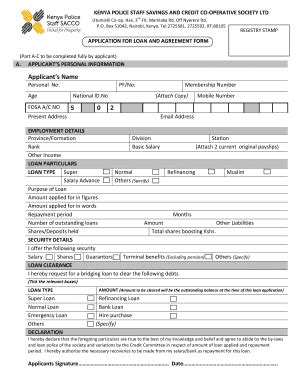 BLoan Application Formb - Kenya Police Sacco - Fill and Sign Printable Template Online