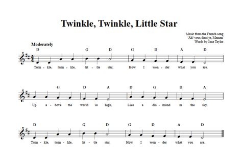 Twinkle, Twinkle, Little Star B-Flat Instrument Sheet Music (Lead Sheet) with Chords and Lyrics