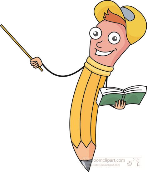 Cartoons Clipart- pencil-cartoon-character-with-hat-book - Classroom Clipart