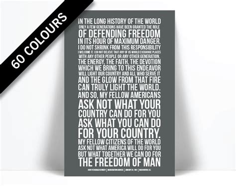 John Fitzgerald Kennedy Inauguration Speech Art Print JFK - Etsy