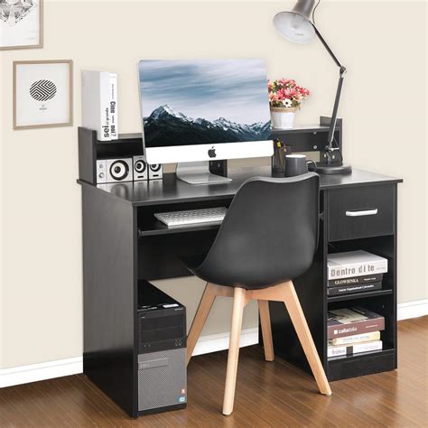 Harper & Bright Designs Black Computer Writing Desk with Hutch and Keyboard Tray WF190143AAB ...