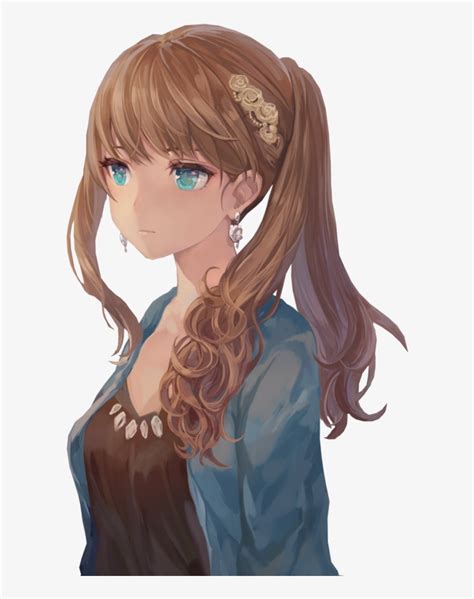 Anime Girl Long Brown Hair Blue Eyes