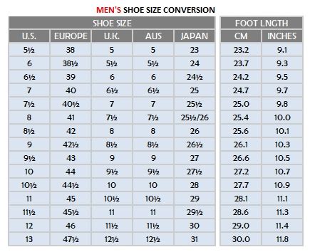 Men Shoe Sizes - Very Tango Online Store