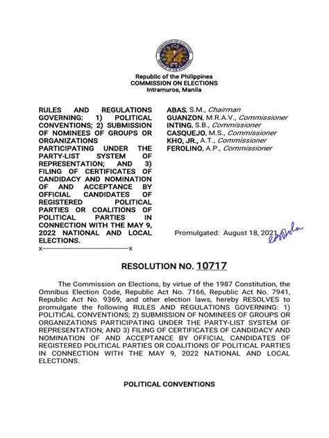 Comelec Resolution No. 10717 | PDF