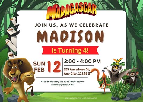 FREE Party In The Madagascar Birthday Invitation Templates One | Download Hundreds FREE ...