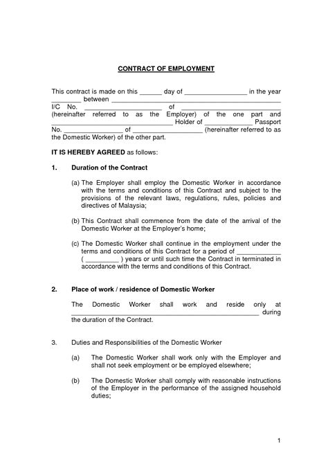 Free Printable Employment Contract Sample Form (GENERIC)