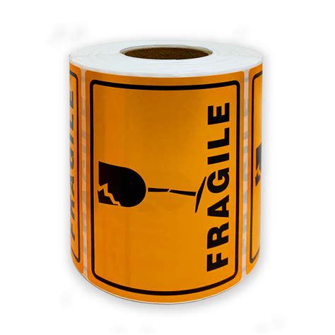 1 Roll x FRAGILE Glass Warning Label in Orange Shipping Adhesive ...