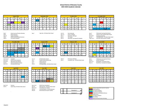 Manatee County School District Calendar 2024-2025 in PDF