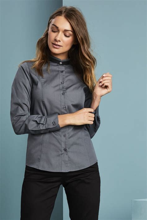 Women's Banded Collar Shirt, Grey | Simon Jersey