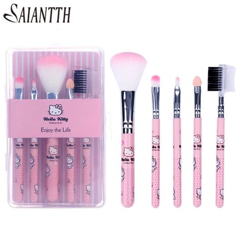 5pcs cute kitty handle hello kitty makeup brushes set pink kids make up blush eyeshadow lip ...