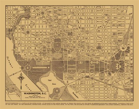 1944 Washington DC Street Map Vintage Sepia Print Poster