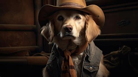 Premium AI Image | a dog wearing a cowboy hat and vest