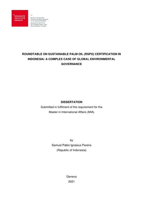 (PDF) Roundtable on Sustainable Palm Oil (RSPO) Certification in Indonesia: A Complex Case of ...