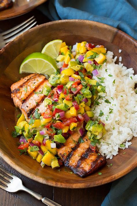 Grilled Lime Salmon with Avocado-Mango Salsa and Coconut Rice - Cooking ...