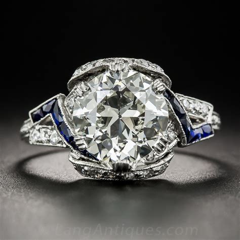 2.82 Carat Diamond and Sapphire Art Deco Engagement Ring