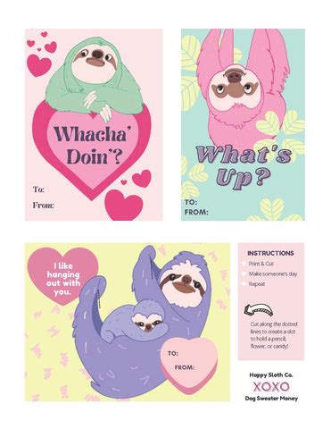 Printable Sloth Valentine's Day Cards | Happy Sloth Co.