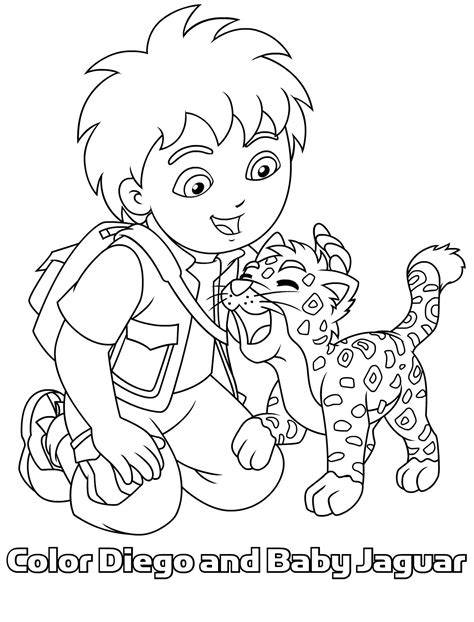 Diego en baby jaguar samen op 1 kleurplaat | Cartoon coloring pages ...