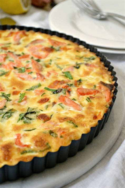 Crustless smoked salmon, leek & mushroom quiche - Amanda Nutrition