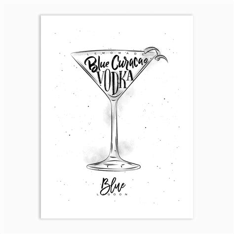 Blue Lagoon Cocktail White Art Print by Pixy Paper - Fy