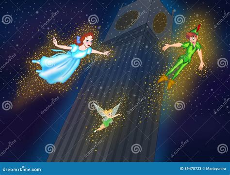 Tinkerbell Peterpan And Wendy Flying In The Night Sky Editorial Photo | CartoonDealer.com #89478723