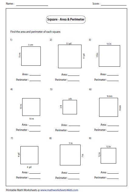 Area Of Square Worksheets