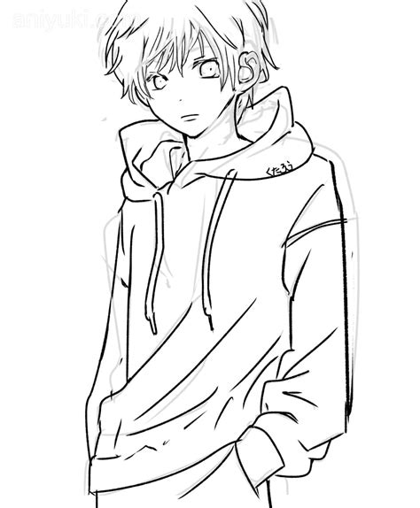 Anime Boy With Hoodie Coloring Pages - AniYuki.com