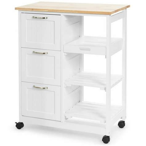 Gymax Rolling Kitchen Island Utility Storage Cart w/ 3 Storage Drawers ...