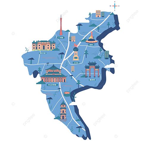 Tourist Map PNG Picture, Guangzhou Tourist Hand Painted Map, Guangzhou ...