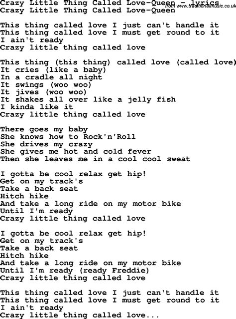 Love Song Lyrics for:Crazy Little Thing Called Love-Queen